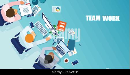 Office teamwork concept. Vector of business people having a meeting and brainstorming a strategy Stock Vector