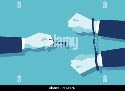 Vector of a man with a key and a businessman in handcuffs isolated on blue background Stock Vector