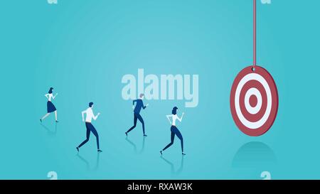 Vector of business people running towards a target on blue background Stock Vector