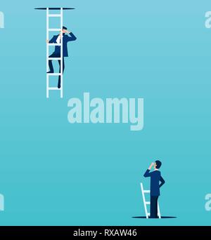 Business communication and problem in chain of command concept. Vector of boss looking down from a top to a employee climbing up from under the floor Stock Vector