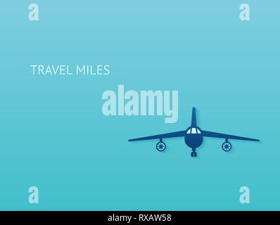 Air traveling and rewards program concept. Vector silhouette of a plane on blue background Stock Vector