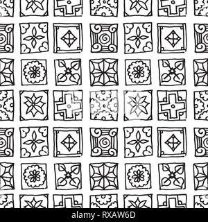 Seamless pattern of grunge tiles. Vintage Islam, Arabic, Indian, ottoman decorative design elements. Patchwork handdrawn motifs. Vector collection Stock Vector