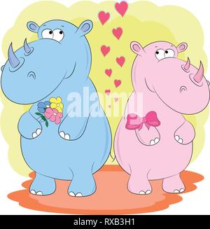 two rhinos cartoon vector illustration Stock Vector