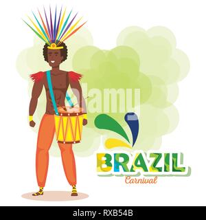brazilian male dancer playing drum with garotas Stock Vector Image ...