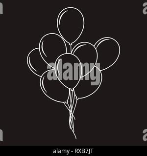 Set of flat white balloons on black background, vector illustration Stock Vector