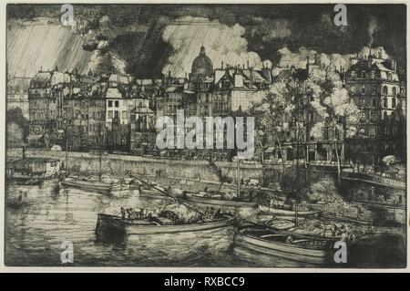 Quai des Grands Augustins, Paris. Donald Shaw MacLaughlan; American, 1876-1938. Date: 1906. Dimensions: 210 x 270 mm (image); 260 x 305 mm (sheet). Etching in black on ivory wove paper. Origin: United States. Museum: The Chicago Art Institute. Stock Photo