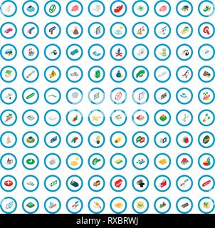 100 emblem icons set, isometric 3d style Stock Vector