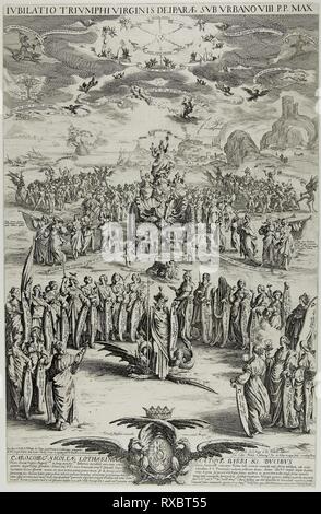 The Triumph of the Virgin. Jacques Callot; French, 1592-1635. Date: 1624. Dimensions: 554 × 357 mm. Etching on paper. Origin: France. Museum: The Chicago Art Institute. Stock Photo