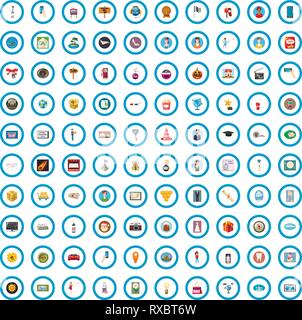 100 emblem icons set, cartoon style Stock Vector