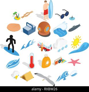 Sea waves icons set, isometric 3d style Stock Vector Image & Art - Alamy