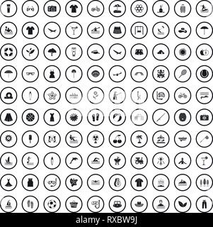 100 summer icons set in simple style Stock Vector