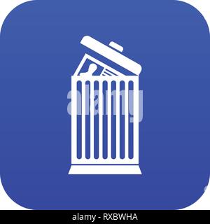 Resume thrown away in the trash can icon digital blue Stock Vector
