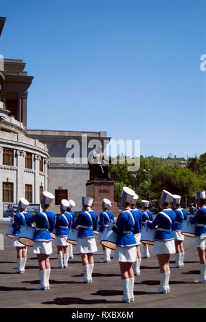 Drummer girls performing for dignitaries in the Armenian capital, Yerevan. Stock Photo