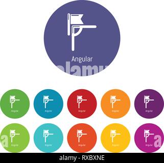 Angular line football icons set vector color Stock Vector