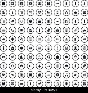 100 supermarket icons set in simple style Stock Vector
