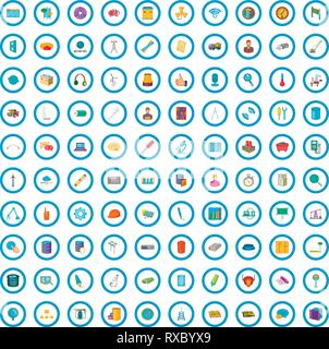 100 engineering systems icons set, cartoon style Stock Vector
