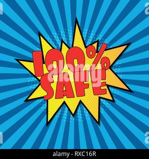 100 safe blue red yellow comic explosion speech bubble Stock Vector
