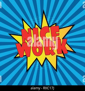 nice work blue red yellow comic explosion speech bubble Stock Vector
