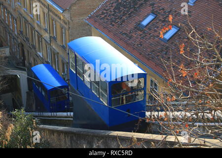 funicular railway in Zagreb from downtown to upper town Stock Photo