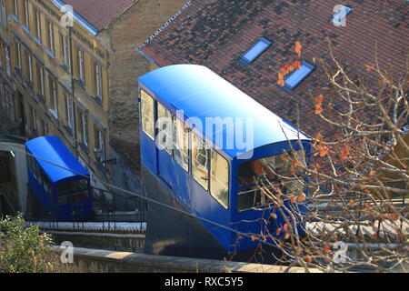 funicular railway in Zagreb from downtown to upper town Stock Photo