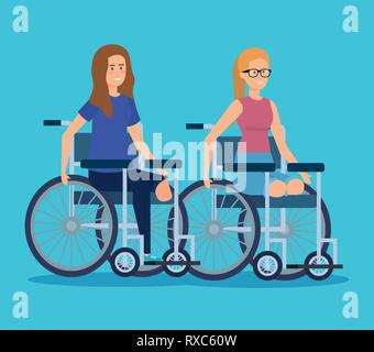 disabled women sitting in the wheelchair without legs Stock Vector