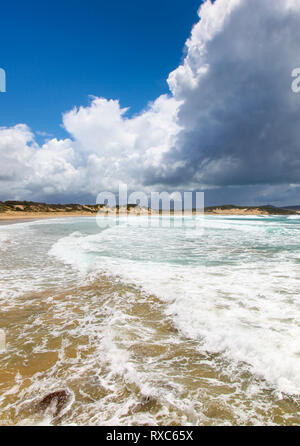 North of Newcastle One Mile Beach located near Nelson Bay is a great surf beach in the popular tourist area around Port Stephens. One Mile Beach - NSW Stock Photo