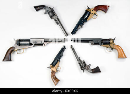 Antique western pistols of the old wild west. Stock Photo