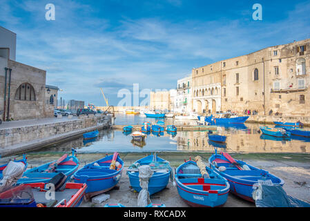 Old port of Monopoli province of Bari, region of Apulia. Boats in the marina of Monopoli, Puglia, Italy Stock Photo