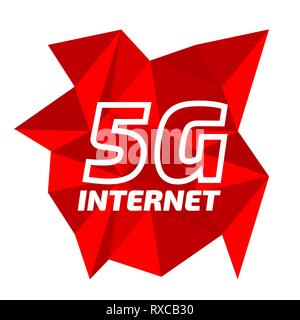 5g internet banner on the red low poly background Stock Vector