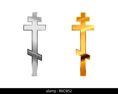 Orthodox religious signs made from glossy silver and gold metall isolated on white Stock Vector