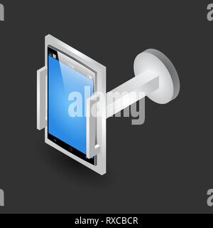 Isometric car holder for the smartphone or action camera on the black background Stock Vector