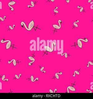 Seamless pattern from flamingos in cartoon style. On color background, vector illustration. Stock Vector