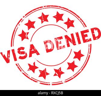Grunge red visa denied with star icon round rubber seal stamp on white background Stock Vector