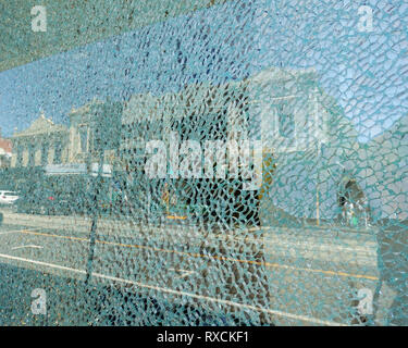 Smashed glass window Stock Photo