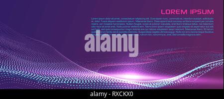 Abstract vector background with dotted particle designed to wave in violet color Stock Vector