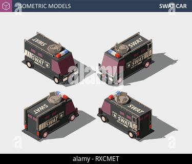 Isometric Police Van. Armored Special Forces Vehicle SWAT Stock Vector