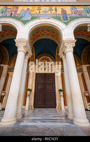 Athens, Greece - November 6, 2018: Metropolitan cathedral of Athens located in Metropolis square in the old town of Athens. Stock Photo