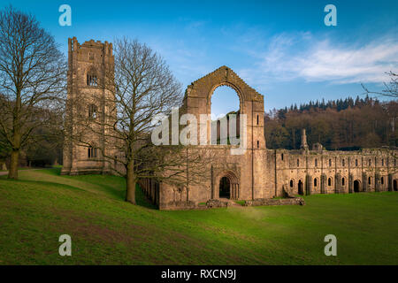 Fountains Abbey is one of the largest and best preserved ruined Cistercian monasteries in the UK. Stock Photo