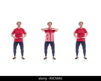 Series of basic Tai chi forms performed by older woman shot on white background Stock Photo