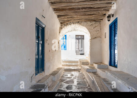 The picturesque street of Kastro, the ancient capital of Sifnos. Cyclades, Greece. Europe Stock Photo