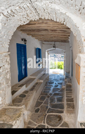 The picturesque street of Kastro, the ancient capital of Sifnos. Cyclades, Greece. Europe Stock Photo