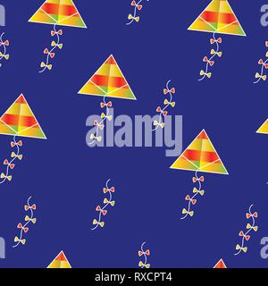 seamless pattern with colorful kites on blue background Stock Vector