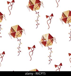 seamless pattern with kites in red and brown colors vector on white background Stock Vector