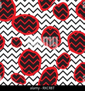 Abstact seamless pattern. Zig-zag line and dot texture. Diagonal line black and white dotted ornament. Stock Vector