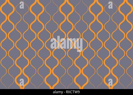 Seamless, abstract background pattern made with curvy yellow colored lines forming retro geometric shapes. Vintage, decorative vector art. Stock Vector