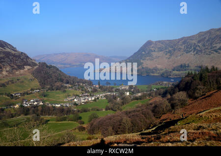 Ullswater, Glenridding and the Sliver Crag on the Wainwright Place Fell from near Mires Beck in the Lake District National Park, Cumbria, England, UK. Stock Photo