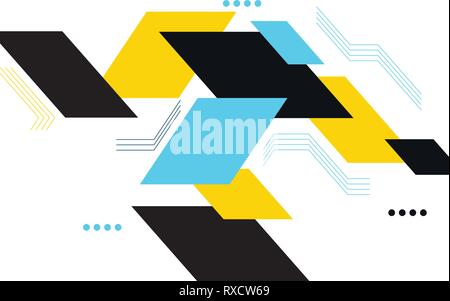Seamless, abstract background pattern made with parallelogram, circle shapes and lines in colorful, positive technology abstraction. Modern, geometric Stock Vector