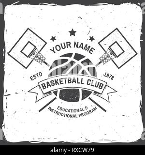 Basketball club badge. Vector illustration. Concept for shirt, print, stamp or tee. Vintage typography design with basketball ring, basketball hoop and ball silhouette. Stock Vector