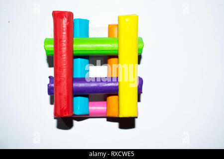 Crafts created using plasticine clay, multi-colored clay Stock Photo