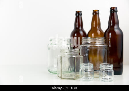 Empty beer bottles. Recycling glass concept Stock Photo